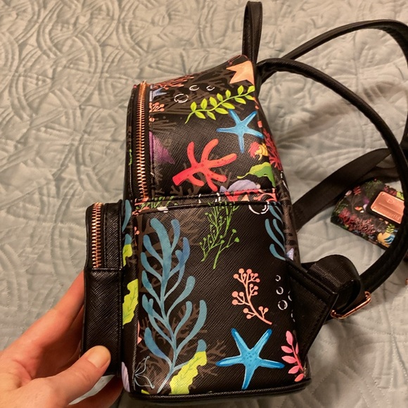 Loungefly Under the Sea Flounder and Sebastian mini backpack, and card holder - Picture 6 of 11